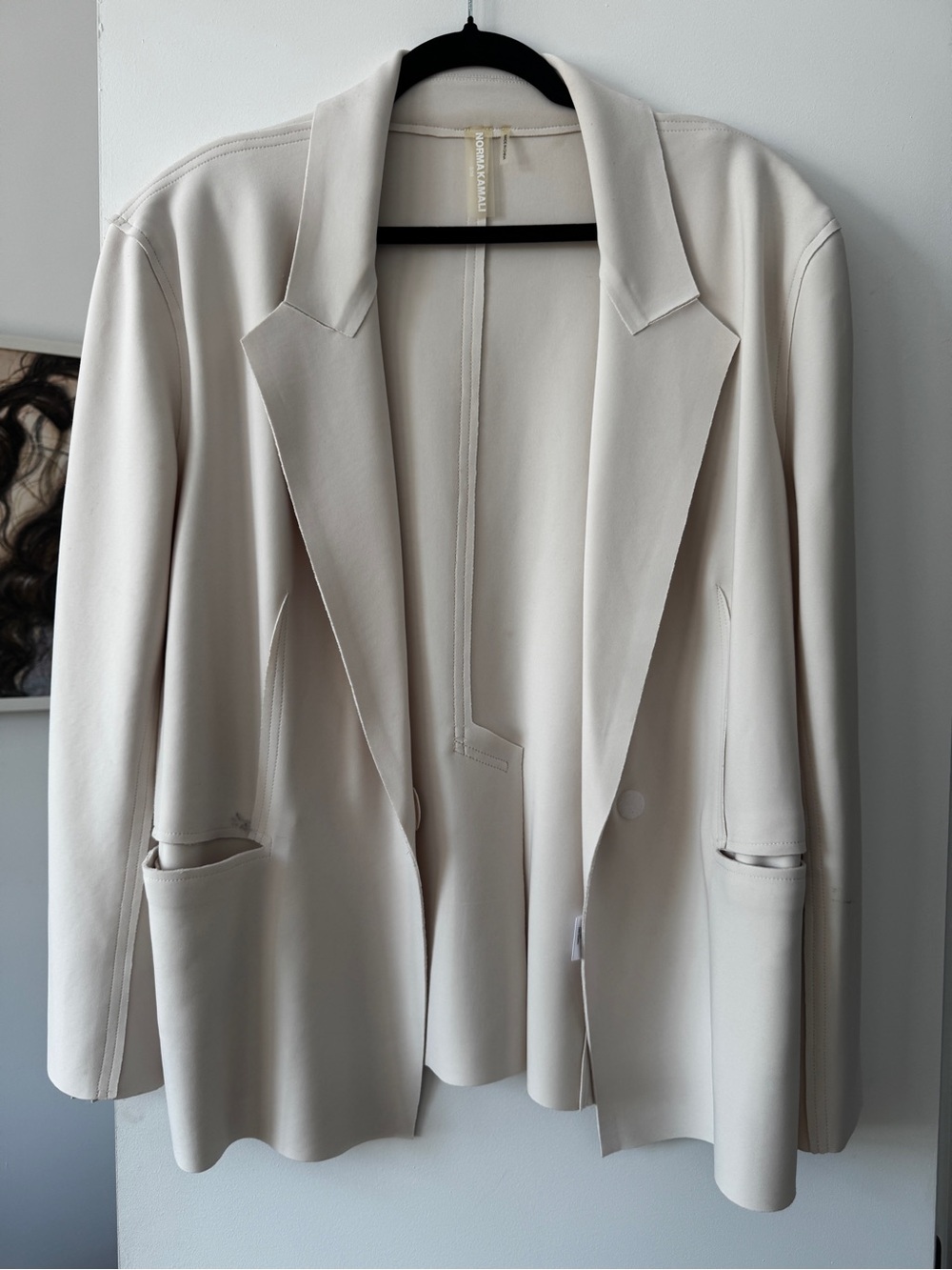 Norma Kamali Light Cream Open-Front Blazer Jacket and Shorts Suit